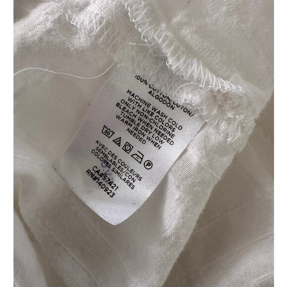 LOFT Small White Blouse 3/4 Sleeve Tie Neck Tassels Hobnail Pattern 100% Cotton - Picture 5 of 7